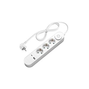 РАЗКЛОНИТЕЛ 3 ГНЕЗДА с ключ+USB-A(1A)+USB-C(PD18W) H05VV-F3G1.5mm-1.5M 16A 250V Max3500W - БЯЛ SKU 7617 OPTONICA
