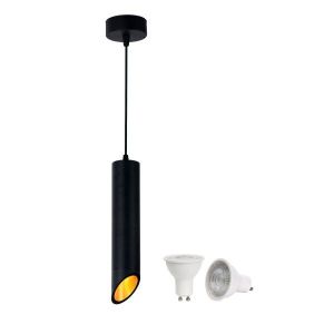 Пендел GU10+5W 2700K АЛУМИНИЕВО ЧЕРНО ТЯЛО-ЗЛАТЕН РЕФЛЕКТОР 6X30CM SKU 9098 OPTONICA