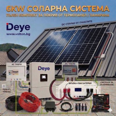 Монофазна Соларна Система 6kW Пълен Комплект с Батерия и Доставка за Термопанел или Ламарина