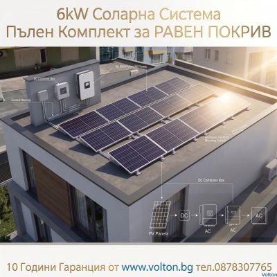 15kW+32kWh Трифазна Соларна Система Пълен Комплект за РАВЕН ПОКРИВ